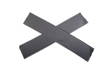 Cross of black insulating tape isolated on white, top view