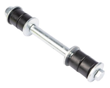 Beyaz arkaplanda otomatik süspansiyon parçaları, dengeleyici çubuğu