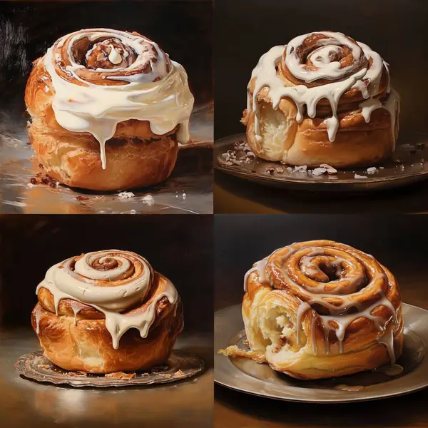 collage with delicious rolls of sweet rolls on dark background