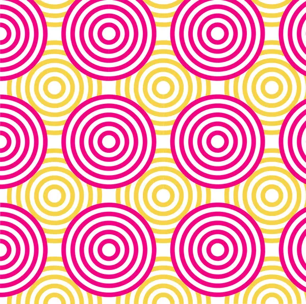 Beyaz arka planda daireler çizen bir model. Pembe ve sarı. Hipnoz. Duvar Kağıdı