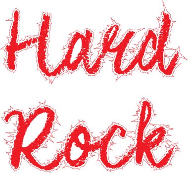 Beyaz izole arka planda kırmızı ile yazılmış sert rock metin logosu. Elbise baskısı. Gotik stil