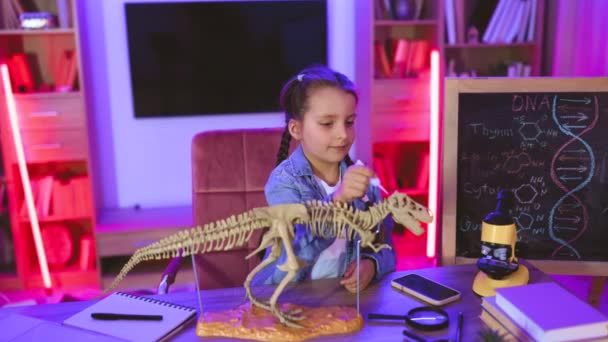 Micul Știință Caucazian Vârstă Șase Ani Haine Casual Așezate Masă — Videoclip de stoc