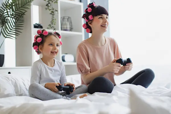 Young Woman Her Little Girl Spend Free Time Together Happy Stock Photo