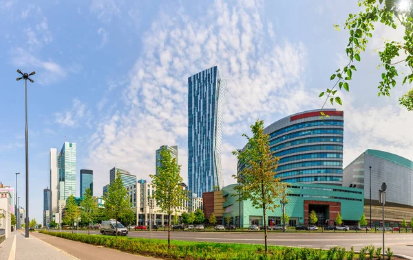 Skyscrapers and road at sunny day in Warsaw, Poland