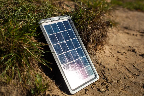 Solar Panel Beach Bathed Sunshine Surface Solar Panel Reflects Rays — Stock Photo, Image