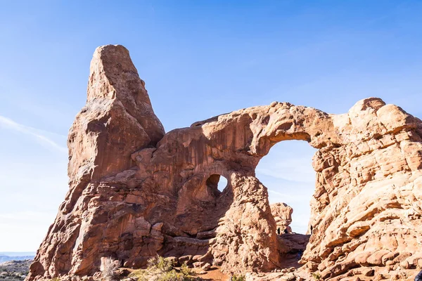 Desert rock arches from Arches National Park in the US state of Utah.
