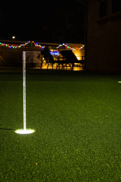 Nighttime Image Personal Home Putting Green Illuminated Holes 스톡 이미지