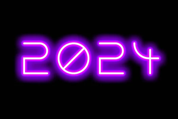 Date 2024 Glowing Numbers Black Background New Years — Stock Photo, Image