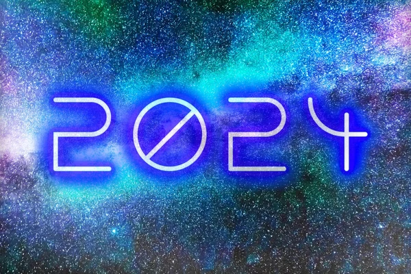 新年の星の宇宙背景に輝く数の2024年の日付 — ストック写真