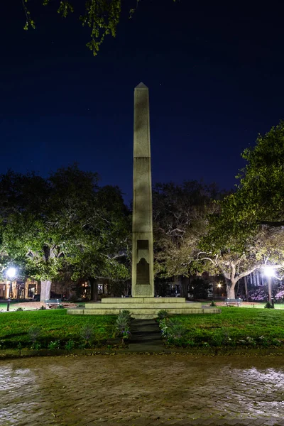 Assombrada Praça Washington Charleston Carolina Sul Noite Iluminada Pelas Luzes — Fotografia de Stock