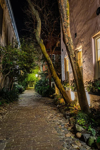 Haunted Philadelphia Alley Charleston Carolina Del Sud Notte Illuminata Dalla — Foto Stock