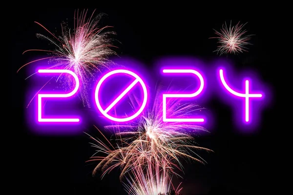 A banner for 2024 New years with fireworks on a black background.