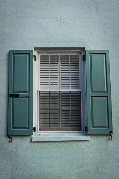 Stock image Close up of the color windows of a colonial era home in Charleston, South Carolina