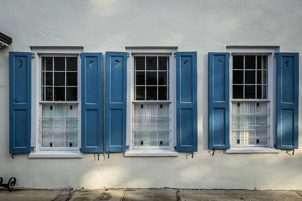 Primo Piano Delle Finestre Colori Una Casa Coloniale Charleston Carolina — Foto Stock