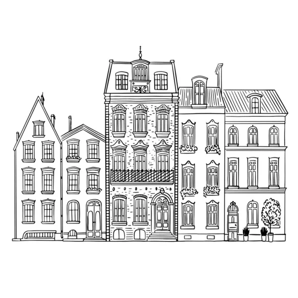 Edifício Antigo Desenhado Ilustração Linear Esboço —  Vetores de Stock
