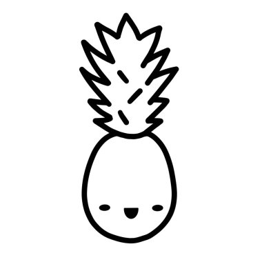 Kawaii ananas vektörü doğrusal illüstrasyon.