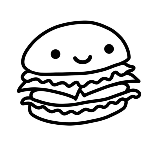 Kawaii Hamburger Vector Lineaire Illustratie — Stockvector