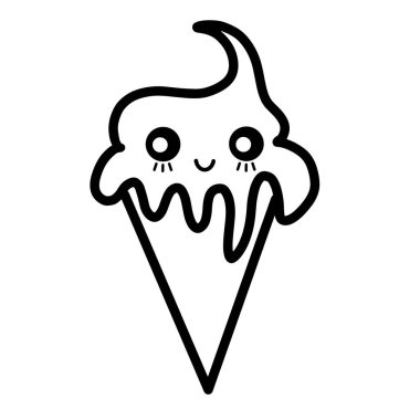 Kawaii dondurma vektörü doğrusal illüstrasyon.