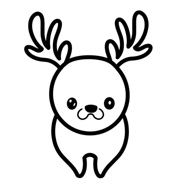 Kawaii Deer Vector Linear Illustration — Stock Vector