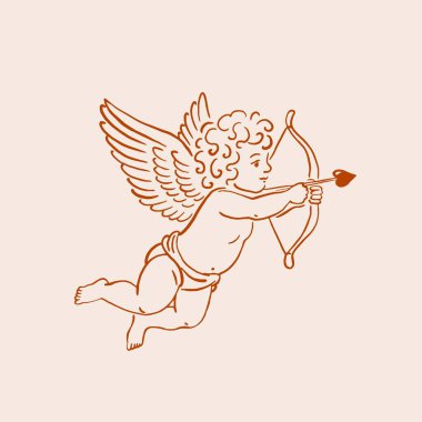 Bow and Arrow 'lu klasik Melek. Retro biçiminde vektör illüstrasyonu.