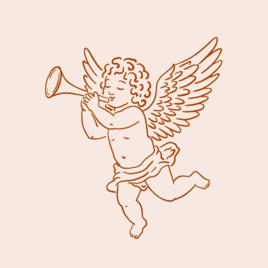 Trompetli klasik Melek. Retro biçiminde Vektör İllüstrasyonu.