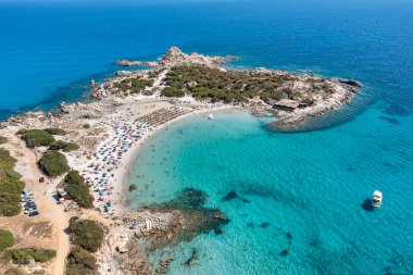 Aerial view of Punta Molentis Beach near the popular resort town of Villasimius in Sardinia.. clipart