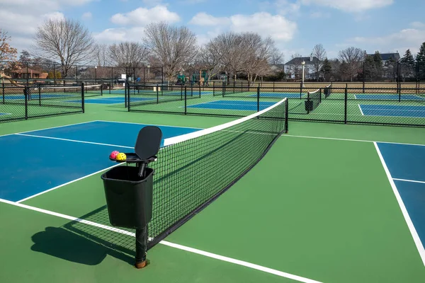 View Pickleball Complex Blue Green Courts Playground Suburban Park Early — Stock Photo, Image