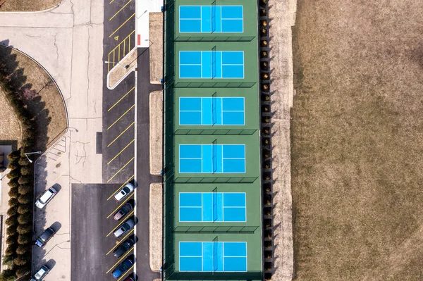 Bovenaanzicht Van Een Nieuwe Pickleball Faciliteit Met Blauwe Groene Banen — Stockfoto