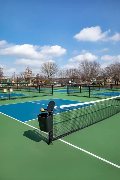 View Pickleball Complex Blue Green Courts Playground Suburban Park Early — Stock Photo, Image