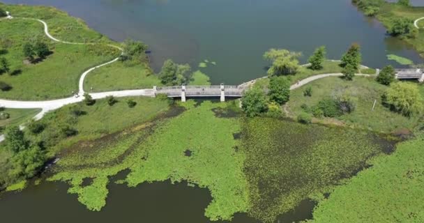 Luftaufnahme Der Brücke Über Den Glenview See Glen Glenview Illinois — Stockvideo