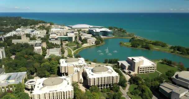 Luchtfoto Van Northwestern University Lake Michigan Met Lagune Wandelpad — Stockvideo