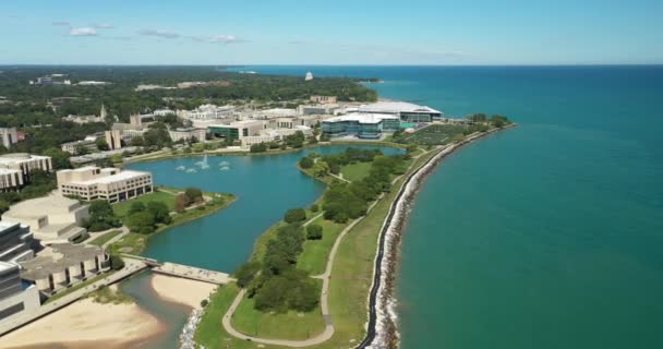 Veduta Aerea Della Northwestern University Del Lago Michigan Con Spiaggia — Video Stock