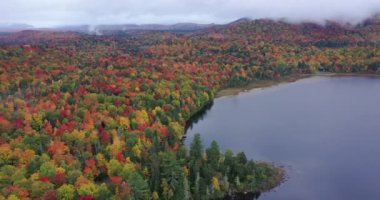 Connery Pond, New York, Adirondack Park 'taki Whiteface Dağı' nın yakınındaki sis ve bulutların arasından sonbaharda görülüyor..