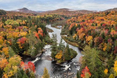 New York 'un kuzeyindeki Adirondack Park' taki Tupper Gölü yakınlarındaki Bog Nehri Şelalesi 'nin havadan görüntüsü.
