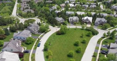Aerial view of homes in a Chicago suburban neighborhood in summer.