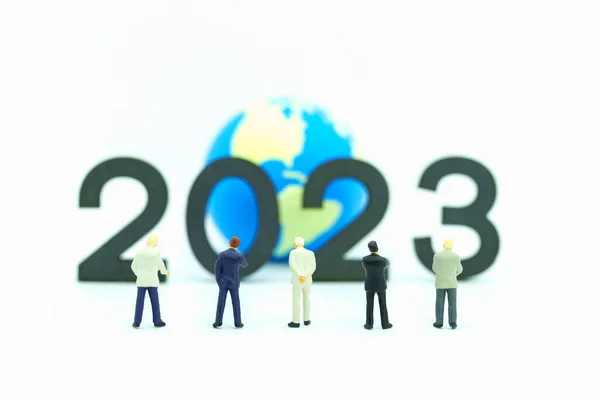 2023 Conceito Ano Novo Negócios Global Fechar Grupo Figuras Miniatura — Fotografia de Stock