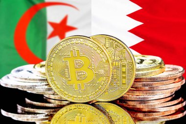 Bahreyn ve Cezayir arkaplanındaki bitcoinler. Bahreyn ve Cezayir 'deki kripto para birimi ve engelleme teknolojisi yatırımcıları için kavram