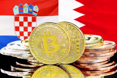 Hırvatistan ve Bahreyn 'in bayraklarında Bitcoin' ler var. Hırvatistan ve Bahreyn 'deki kripto para birimi ve engelleme teknolojisi yatırımcıları için kavram