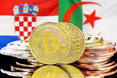 Hırvatistan ve Cezayir 'in bayraklarında Bitcoin' ler var. Hırvatistan ve Cezayir 'deki kripto para birimi ve engelleme teknolojisi yatırımcıları için kavram