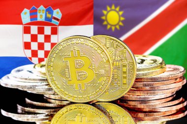Hırvatistan ve Namibya 'nın bayraklarında Bitcoin' ler var. Hırvatistan ve Namibya 'daki kripto para birimi ve engelleme teknolojisi yatırımcıları için kavram