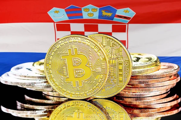 Hırvatistan 'ın arka planında Bitcoin' ler. Hırvatistan Cumhuriyeti 'ndeki kripto para birimi ve engelleme teknolojisi yatırımcıları için kavram