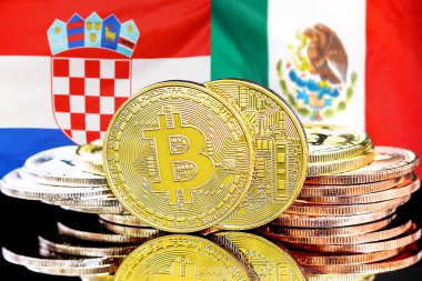 Hırvatistan ve Meksika 'nın bayraklarında Bitcoin' ler var. Hırvatistan ve Meksika 'daki kripto para birimi ve engelleme teknolojisi yatırımcıları için kavram