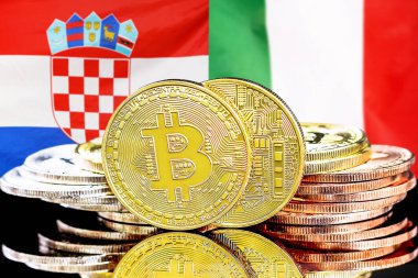 Hırvatistan ve İtalya 'nın bayraklarında Bitcoin' ler var. Hırvatistan ve İtalya 'daki kripto para birimi ve engelleme teknolojisi yatırımcıları için kavram