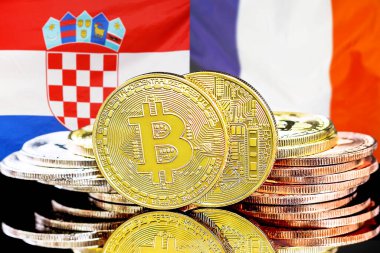 Hırvatistan ve Fransa 'nın bayraklarında Bitcoin' ler var. Hırvatistan ve Fransa 'daki kripto para birimi ve engelleme teknolojisi yatırımcıları için kavram