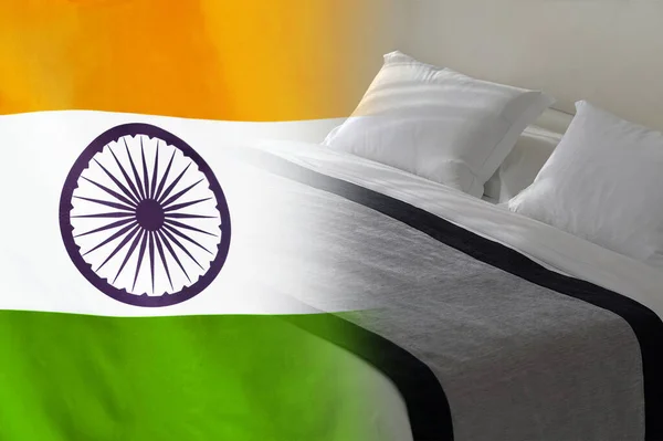 Hotel Bed Background India Flag Tourism Hotel Business India — Stock Photo, Image