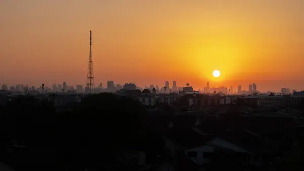Bangkok Thailand 14022024 Solnedgång Stadsbild Med Vacker Himmel Färgglada Moln Stockbild