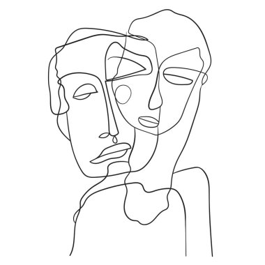 Modern soyut grafik tarzında portre, basit el resmi siyah ve beyaz. 