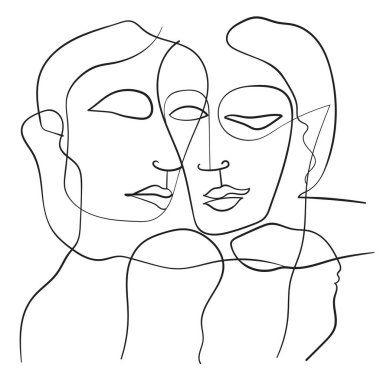 Modern soyut grafik tarzında portre, basit el resmi siyah ve beyaz.