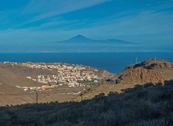 Veduta San Sebastian Gomera Skyline Della Città Con Montagna Teide — Foto Stock