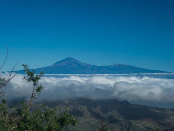 从位于Tenerife岛上的Mirador Del Bailadero和位于Garajonay国家公园云彩之上和山丘之上的Vcano Pico Teideforest的Mirador Del Bailadero的风景 Gomera Canary Islands — 图库照片